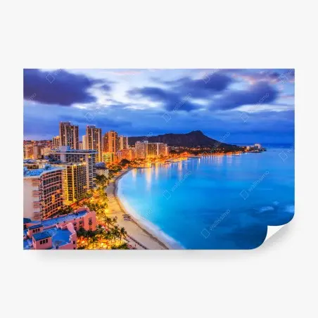 Fotomural amanecer en Waikiki con Diamond Head, Honolulu – Pixers®