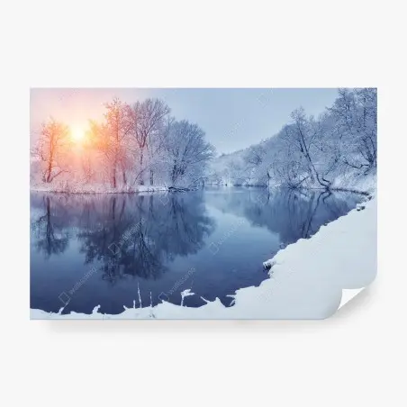 Fotomural paisaje invernal al atardecer – Pixers®
