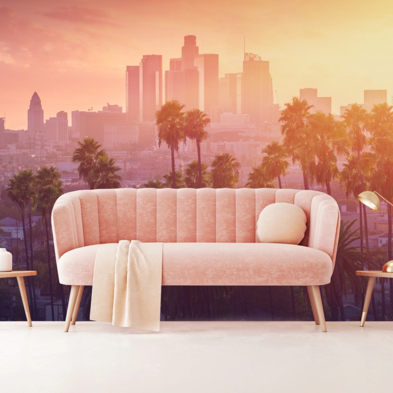 Fotomural atardecer en Los Ángeles con palmeras