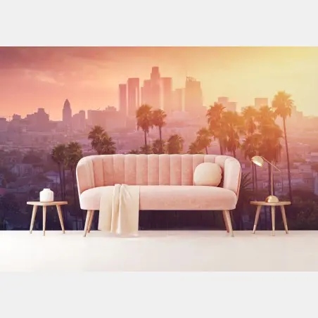 Fotomural atardecer en Los Ángeles con palmeras – Pixers®