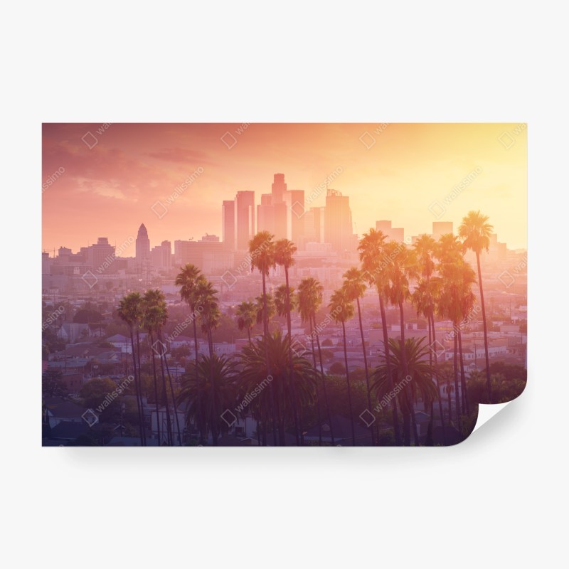 Fotomural atardecer en Los Ángeles con palmeras