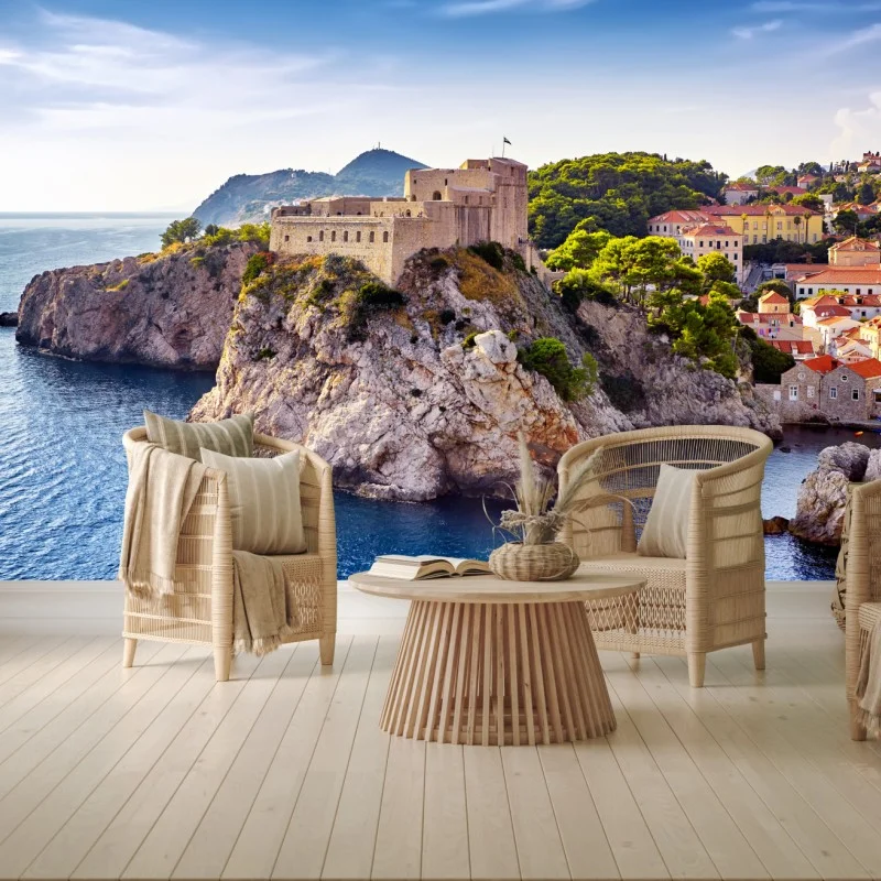 Fotomural puesta de sol sobre Dubrovnik: fortaleza y murallas
