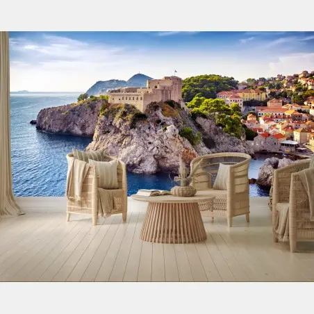 Fotomural puesta de sol sobre Dubrovnik: fortaleza y murallas – Pixers®