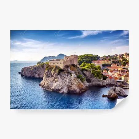 Fotomural puesta de sol sobre Dubrovnik: fortaleza y murallas – Pixers®