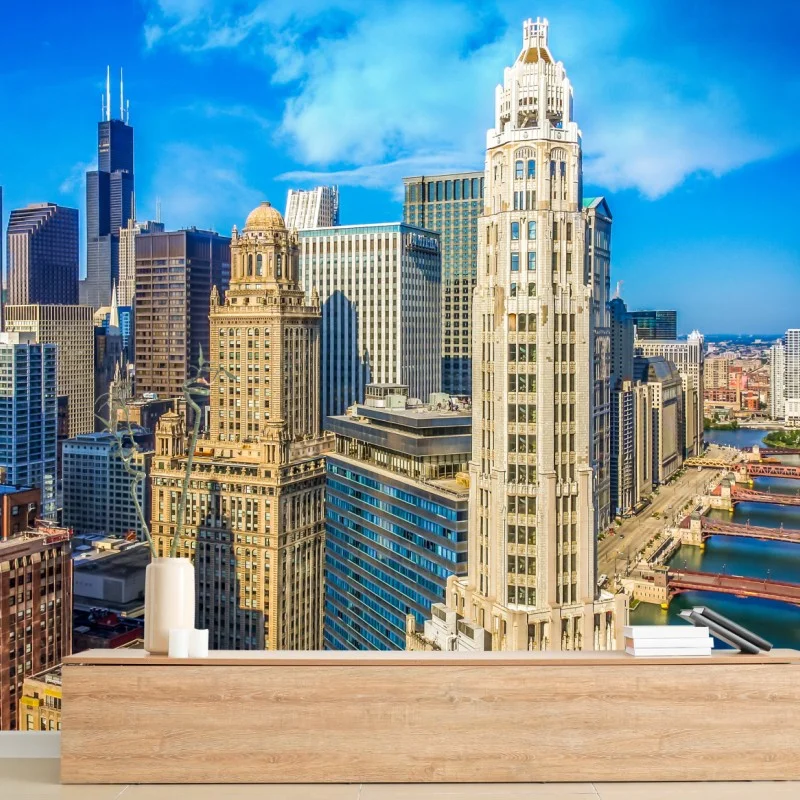 Fotomural panorama urbano de Chicago junto al río