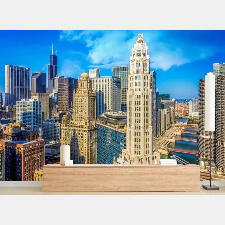 Fotomural panorama urbano de Chicago junto al río – Pixers®