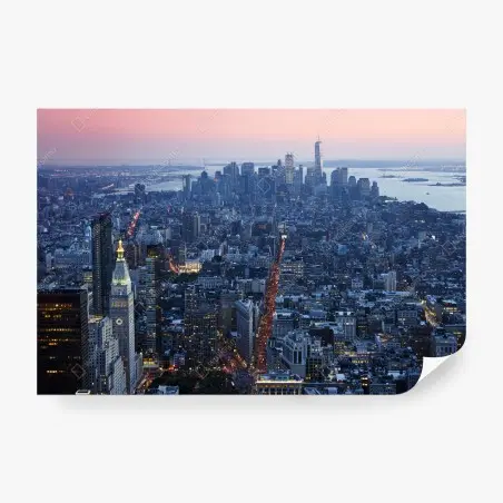 Fotomural puesta de sol sobre Manhattan, panorama aéreo urbano – Pixers®
