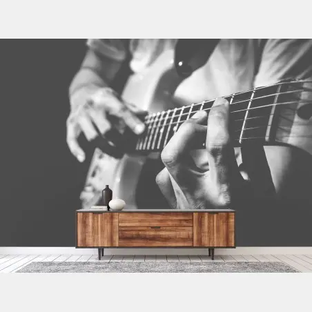 Fotomural manos sobre el mástil de la guitarra eléctrica – Pixers®