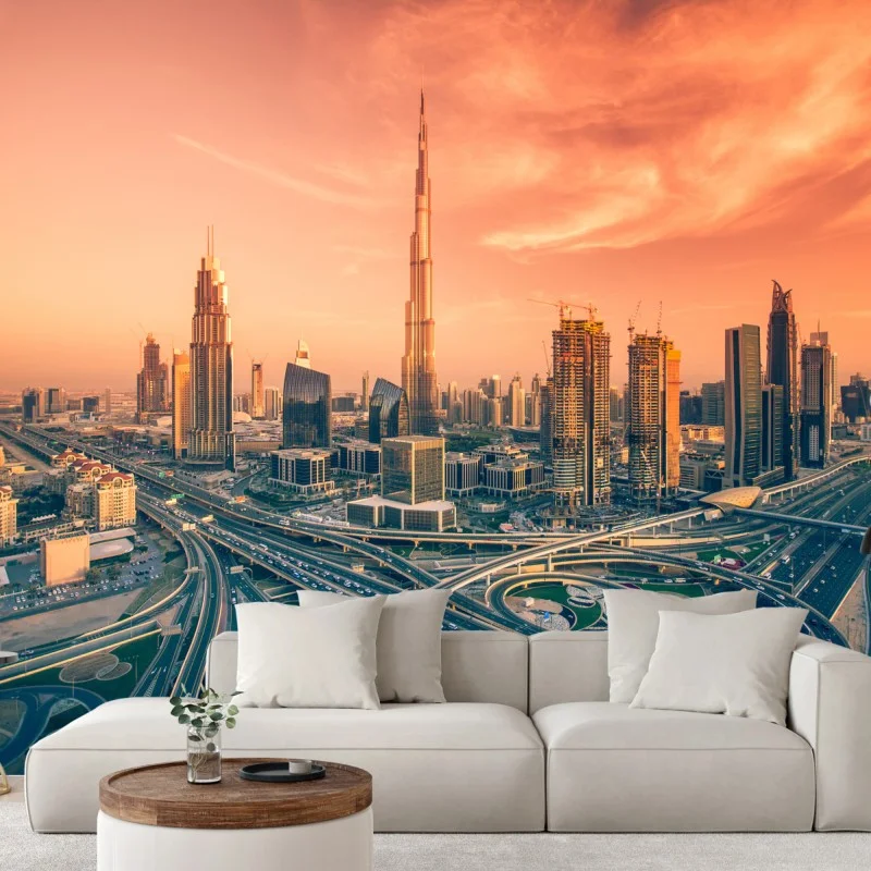 Fotomural horizonte de Dubai al atardecer