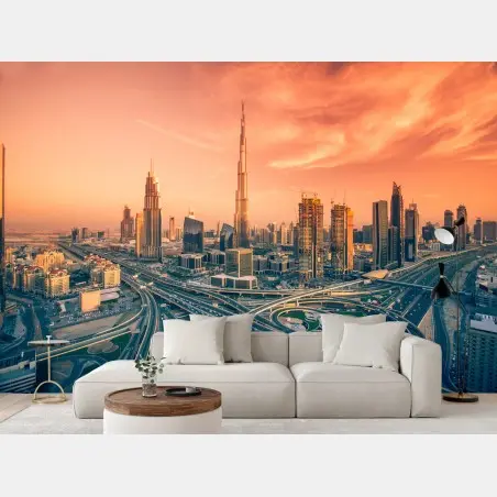 Fotomural horizonte de Dubai al atardecer – Pixers®