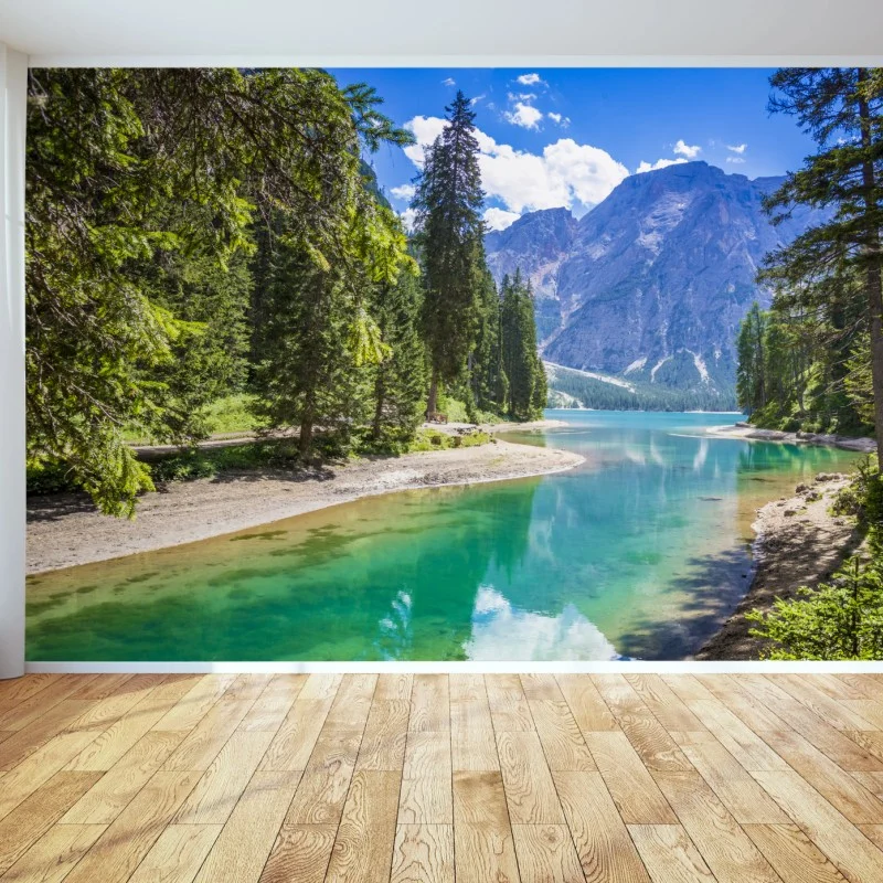 Fotomural serenidad alpina en Lago di Braies