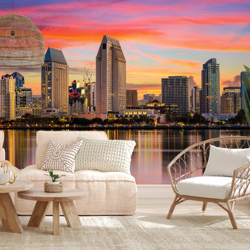 Fotomural atardecer vibrante sobre San Diego