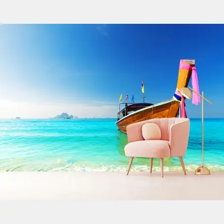 Fotomural barca tradicional en el mar de Andamán, Tailandia – Pixers®