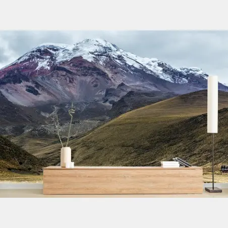 Fotomural paisaje montañoso nevado con valle dorado – Pixers®