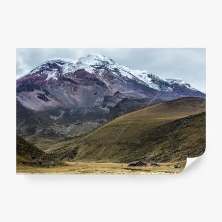 Fotomural paisaje montañoso nevado con valle dorado – Pixers®
