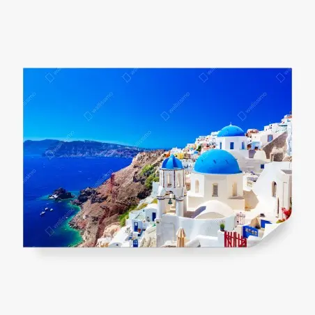 Fotomural vistas de Santorini al mar: cúpulas azules y casas blancas – Pixers®