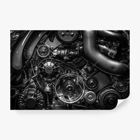 Fotomural detalle mecánico industrial en blanco y negro – Pixers®
