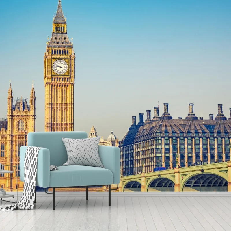 Fotomural amanecer en Londres: Big Ben y puente de Westminster