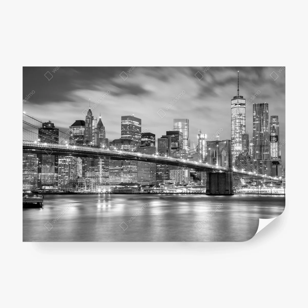 Fotomural Manhattan nocturna en blanco y negro: puente y rascacielos – Pixers® Fotomural Manhattan nocturna en blanco y negro: puente y rascacielos – Pixers®