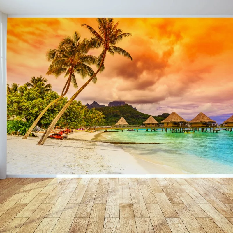 Fotomural puesta de sol en Bora Bora: paraíso sobre el agua