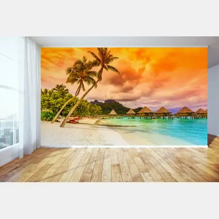 Fotomural puesta de sol en Bora Bora: paraíso sobre el agua – Pixers®