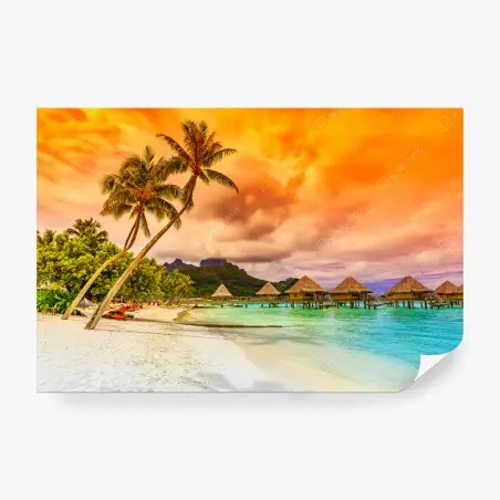 Fotomural puesta de sol en Bora Bora: paraíso sobre el agua – Pixers®