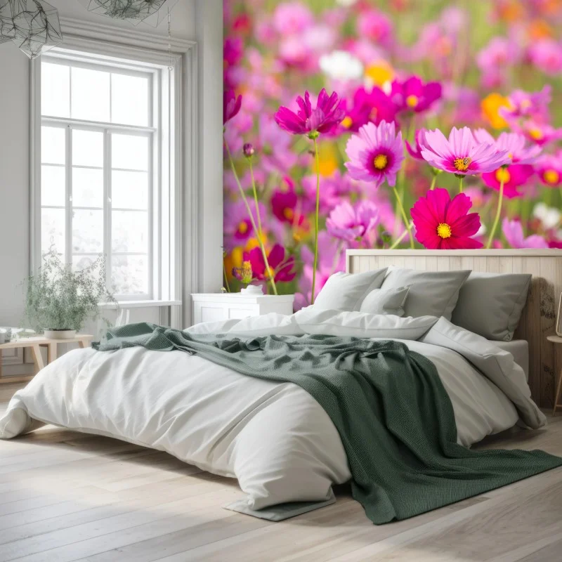 Fotomural campo de cosmos rosados en flor