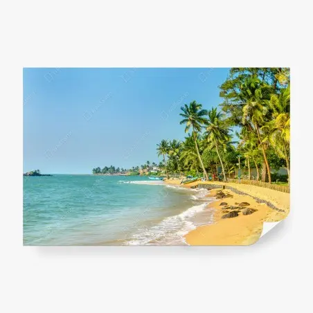 Fotomural playa tropical con palmeras y barcas – Pixers®