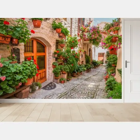 Fotomural encanto de un callejón florido en Umbría – Pixers®