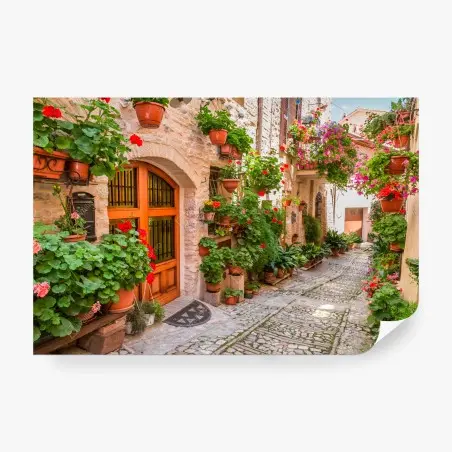 Fotomural encanto de un callejón florido en Umbría – Pixers®