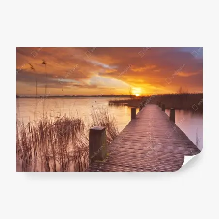Fotomural amanecer dorado en el lago cerca de Amsterdam – Pixers®