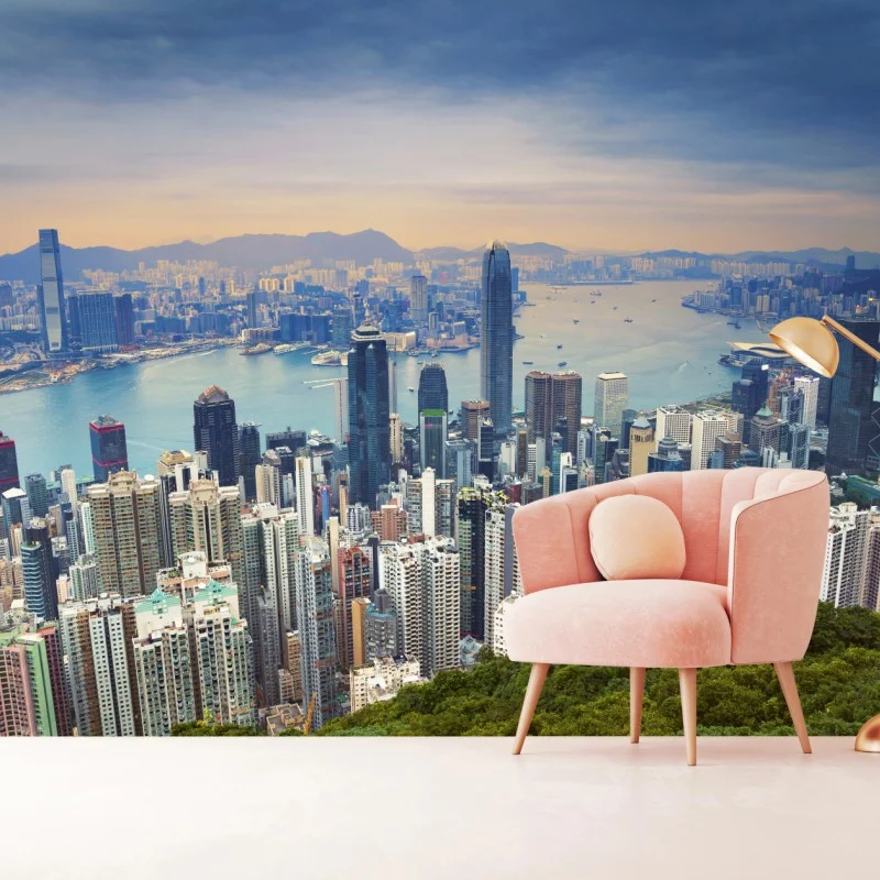 Fotomural panorámica de Hong Kong al atardecer