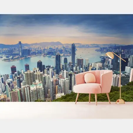 Fotomural panorámica de Hong Kong al atardecer – Pixers®