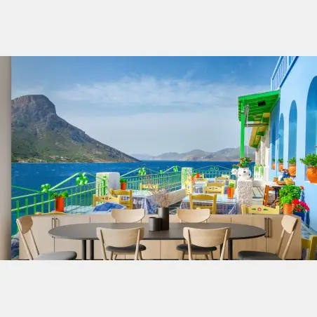Fotomural terraza mediterránea con vistas al mar – Pixers®