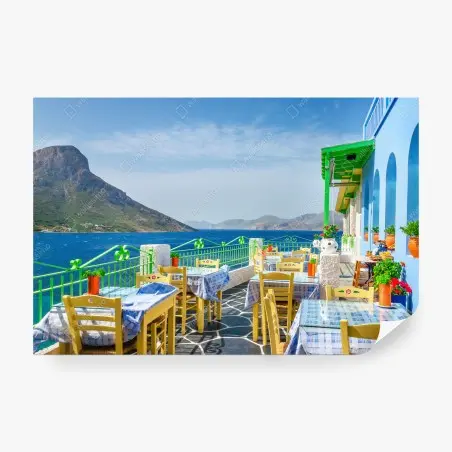 Fotomural terraza mediterránea con vistas al mar – Pixers®