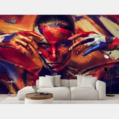 Fotomural rostro pintado: arte corporal en colores vibrantes – Pixers®