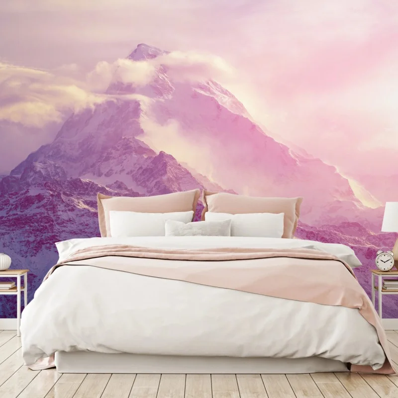 Fotomural montaña rosa al amanecer en tonos pastel