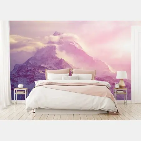 Fotomural montaña rosa al amanecer en tonos pastel – Pixers®