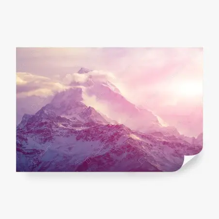 Fotomural montaña rosa al amanecer en tonos pastel – Pixers®