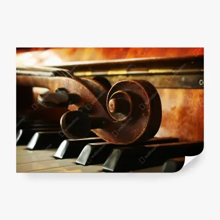 Fotomural contrastes musicales: detalle de violín sobre piano – Pixers®