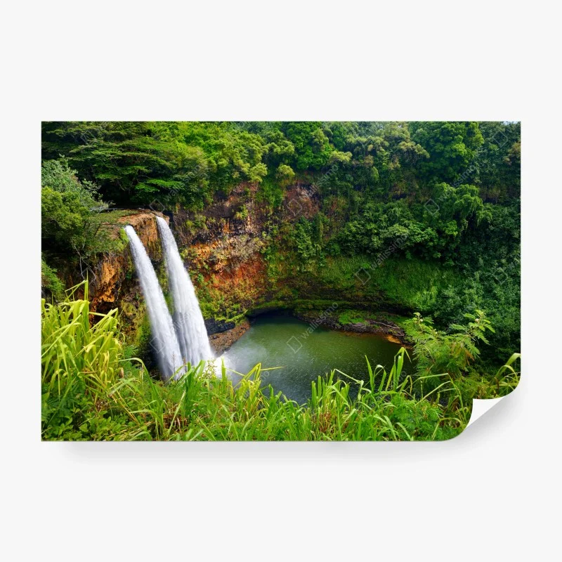 Fotomural cascada doble en valle tropical