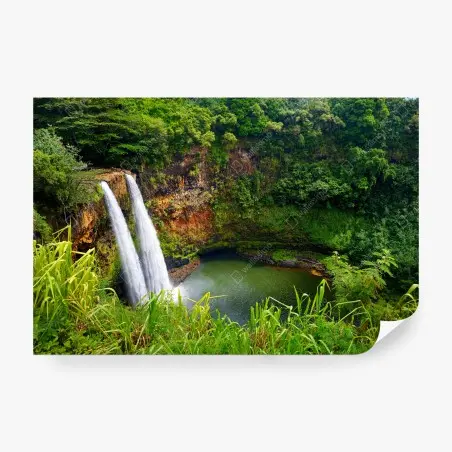Fotomural cascada doble en valle tropical – Pixers®