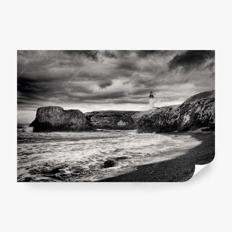 Fotomural impresión en blanco y negro del faro de Yaquina Bay