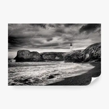 Fotomural impresión en blanco y negro del faro de Yaquina Bay – Pixers®