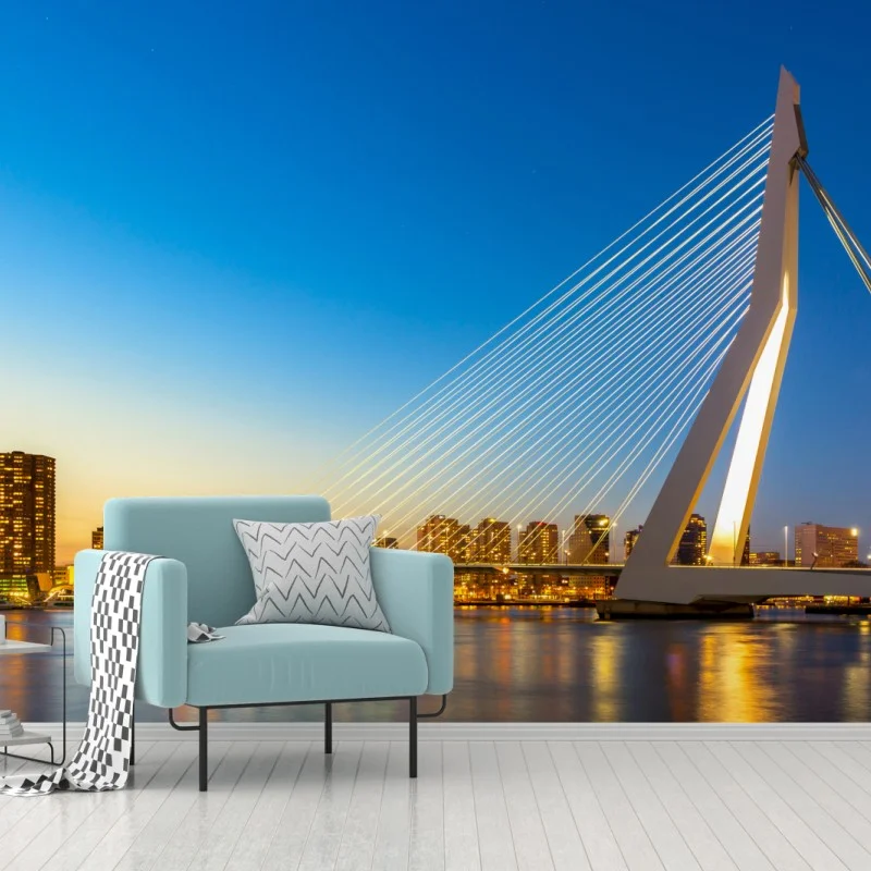 Fotomural atardecer sobre el puente Erasmus en Rotterdam