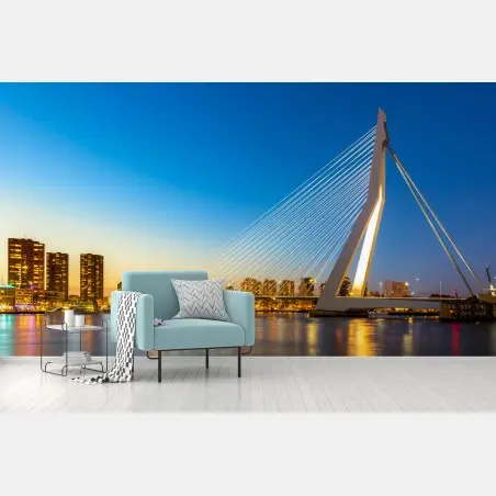 Fotomural atardecer sobre el puente Erasmus en Rotterdam – Pixers®