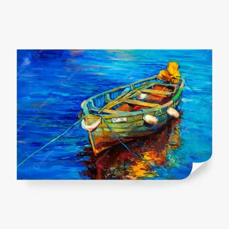 Fotomural barca al atardecer sobre aguas vibrantes – Pixers®
