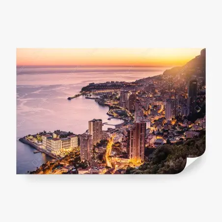 Fotomural panorámica costera urbana al atardecer – Pixers®