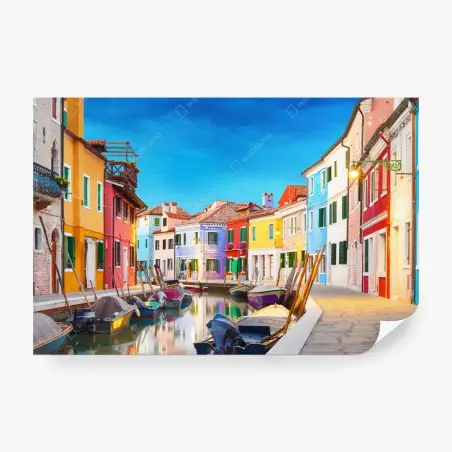 Fotomural vibrante escena de las casas de Burano en Venecia – Pixers®