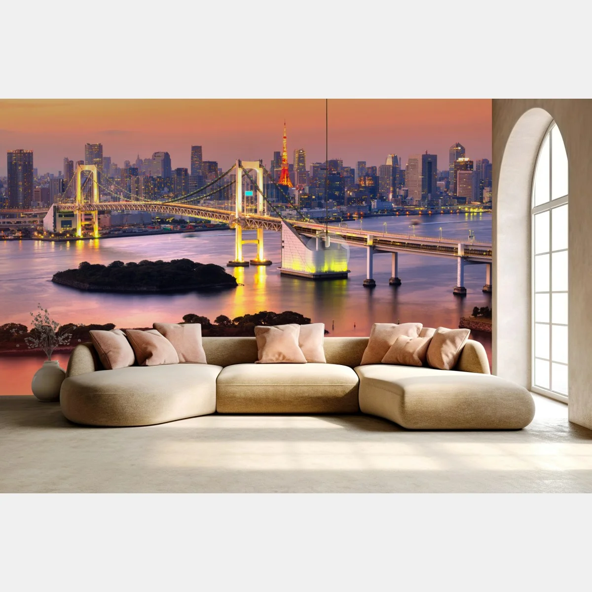 Fotomural paisaje urbano de Tokio al atardecer con puente iluminado – Pixers® Fotomural paisaje urbano de Tokio al atardecer con puente iluminado – Pixers®